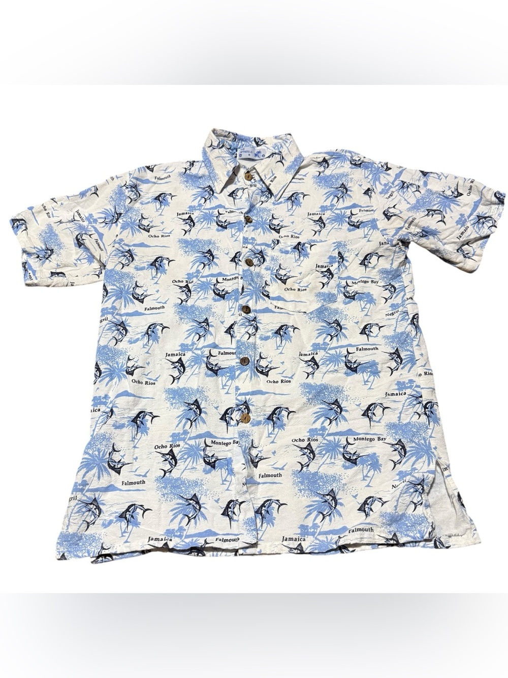 Coj Apparel Men’s Large Button Front Marlin Jamaica Fishing Cruise Hawaiian